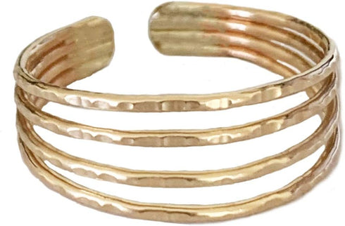 14K Gold Fill Four Strand Toe Ring | Comfort Fit Adjustable for Toes | One Size Fits All | Real Gold Toe Rings for Women...