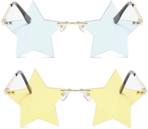 Star Rimless Sunglasses Women/Men Unique Pentagram Party glasses Prom Streetwear...