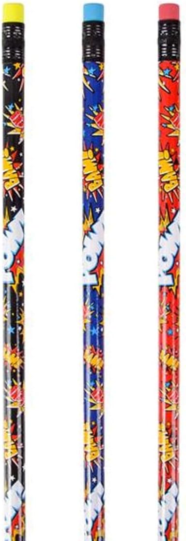 Assorted Superhero Pencils (Pack of 24) Super Hero 7.5 inches (1 Pack - 24 Pencils) Colorful - Blue, Red and Black. Pow! Bam! Whack!...