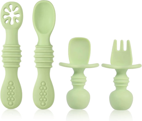 4pcs Silicone Baby Spoons Self Feeding 6+ Months, BPA Free Baby Led Weaning Spoons Training Spoon Toddler Self Feeding Utensils for 6-12 Months Ba...