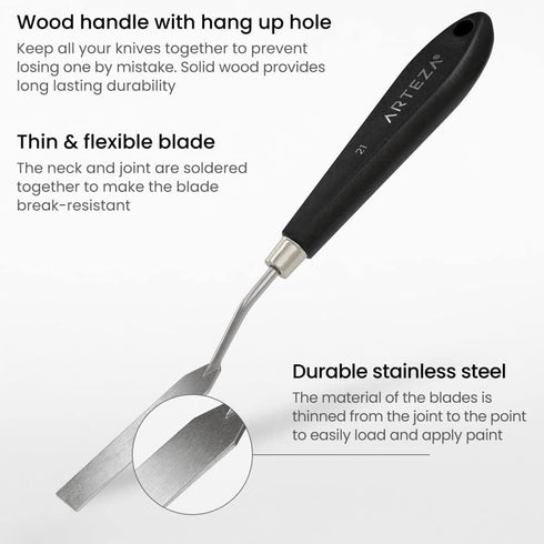 Arteza Palette Knives 2-Pack, Sizes No. 7 & No. 21, Set C, Durable Stainless Steel Blade & Break-Resistant Wooden Handle, Art Supplies for Oil & A...