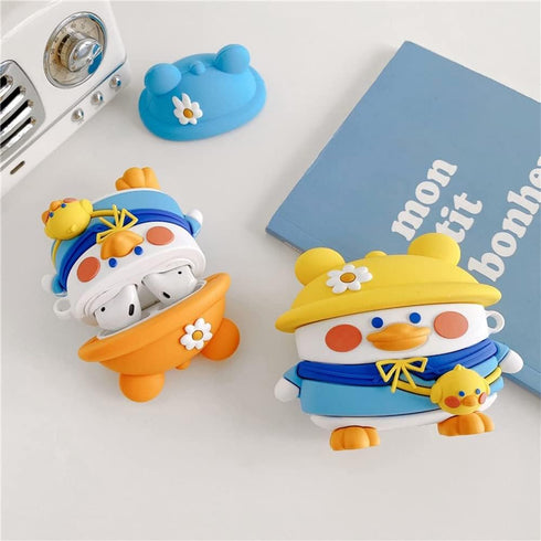 for Cute AirPods Case Cover, Cartoon Fun Funny Lovely Duck Shape Design Fashion Cases for Boys Girls Kids Teen for Air pods 1 2(Changeable Hat Duc...