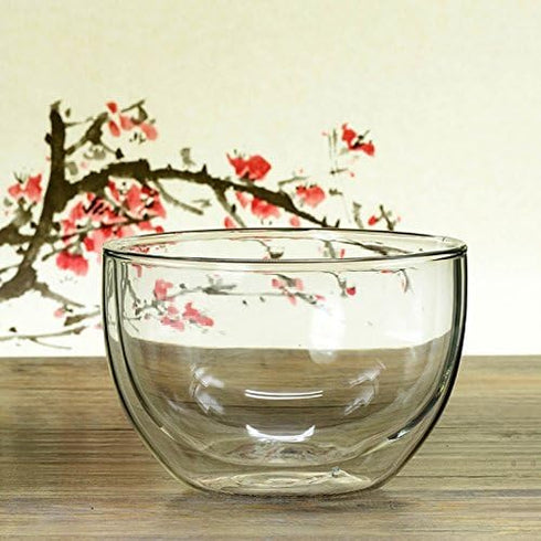 Heat Insulated Double Wall Glass Matcha Bowl - Perfect Matcha Bowl (Chawan) for Whisking Matcha Green Tea 540ml 18.5 oz Thick Glassware for Soup S...