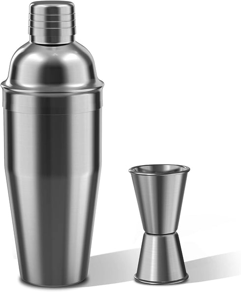Cocktail Shaker with Double Measuring Jigger,18/8 Stainless Steel 24oz Martini Shaker Set,Drink Shaker Built-In Strainer,Bartender Kit. (Black)...