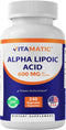 Vitamatic Alpha Lipoic Acid (ALA) 600mg Per Serving - 240 Vegetable Capsules - 120 Servings - Non-GMO & Gluten Free...