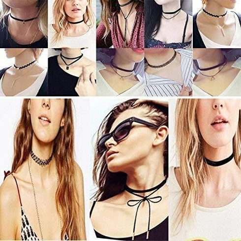 YOKER 40 Pcs Black Choker Necklaces Set Womens Velvet Choker Set Classic with Lace Tattoo Charm Girls Stretch Necklace Gifts...