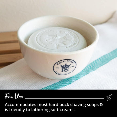 Ceramic Textured Shaving Bowl – Shave Soap & Shaving Cream Dish, Textured for Rich Lather (White)...