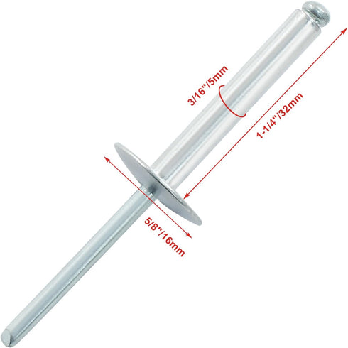 60 Pcs 3/16" x 1-1/4" Large Flange Aluminum Blind Rivets Dome Head Pop Rivets for Installing Accessories, Silver...