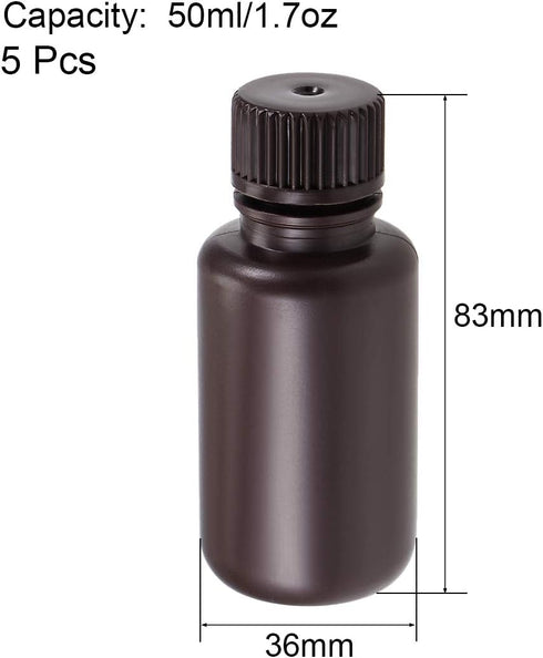 uxcell Plastic Lab Chemical Reagent Bottle 50ml/1.7oz Small Mouth Sample Sealing Liquid Storage Container Brown 5pcs...