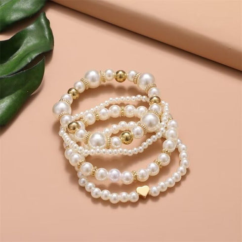 Blue Drop Multilayer Chunky Simulated Pearl Stackable Stretch Bracelet Set For Women Girls Beaded Ball Adjustable Multilayered Elastic Bangles Wed...