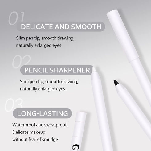 2 Pcs Black + White Eyeliner Pencil, Professional Mechanical Eyeliner Pencil, Eye Brightener, Color Stay Eye Makeup with Built-in Sharpener, Water...