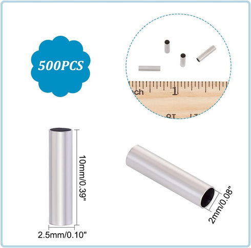 PH PandaHall 500pcs 10mm Stainless Steel Tube Beads Straight Spacer Beads Smooth Tube Loose Beads Connector Findings for Bracelets Necklaces Craft...