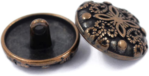 Bezelry 12 Pieces Flower Carvings Metal Shank Buttons. 18mm (11/16 inch) (Antique Copper)...
