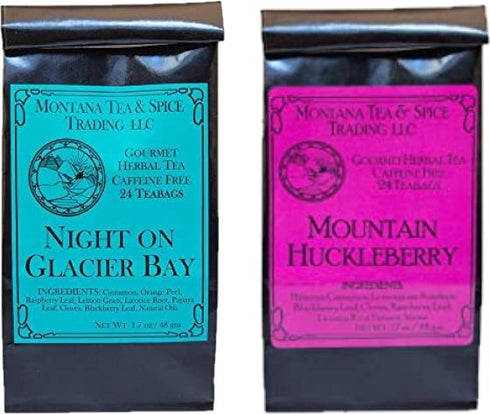 Montana Tea & Spice Herbal Tea Night on Glacier Bay & Mountain Huckleberry Teabags Combo Pack...