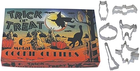 R&M International Vintage Inspired Trick or Treat Halloween Cookie Cutters in Gift Box, Owl, Bat, Pumpkin, Cat, Broom, Witch, 6-Piece Set...
