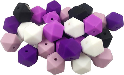 50pcs Purple Series Silicone Hexagon Beads 14mm Silicone Pearl Geometric Polygon Beads for Keychain Jewelry DIY Beading Mom Necklace...