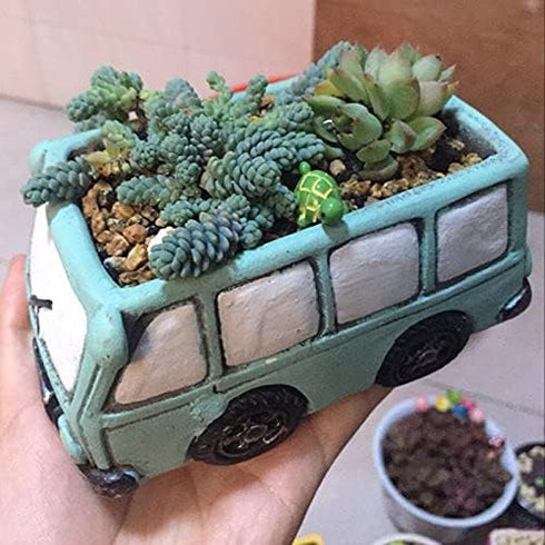 Green Bus Succulent Planter Pots, Small Plants Pot with Drainage Hole, Flower Pots Plant Containers for Home Indoor Outdoor Garden Decoration Pot...