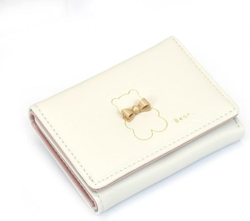 Small Wallets for Girls Cute Bear Print Wallet Small Tri-folded Wallet Cash Pocket Card Holder ID Window Purse for Women (Beige)...