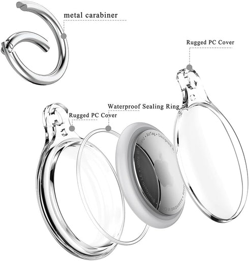COOLQO IPX8 Waterproof Airtag Holder Compatible with Apple AirTags, AirTag Case Keychain Air Tag Holder, Hard PC AirTags Key Ring Cases Tags Chain...