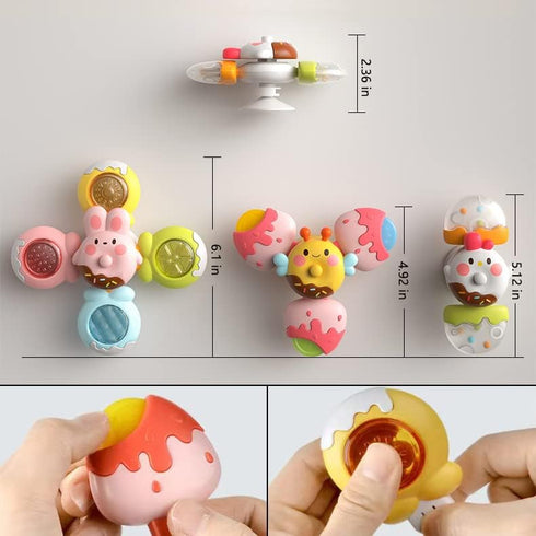 3PCS DIY Spinner Fidget Toys for Boy Girl, Window Spinning Sensory Toy with Suction Cup Top, Baby Bath Toys 12-18 Months, First Birthday Gifts for...