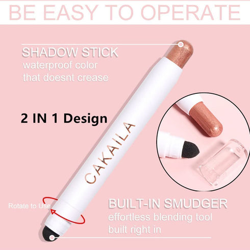 Go Ho Shimmer Cream-to-Powder Eyeshadow Stick,2 in 1 Eyeshadow Pencil Crayon Eye Brightener Stick,Smooth Easy To Color Waterproof,08 Pink White Sh...