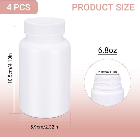 Empty Plastic Pill Bottle Medicine Bottles Reagent Chemical Container with Smooth Screw Lid For Liquid Solid Powder (200cc 4pack)...