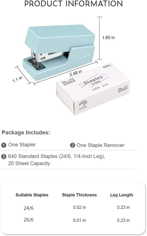 NUSIGN Mini Stapler, 20 Sheet Capacity, Office Desktop Stapler Blue, Includes 640 Standard Staples and A Staple Remover...