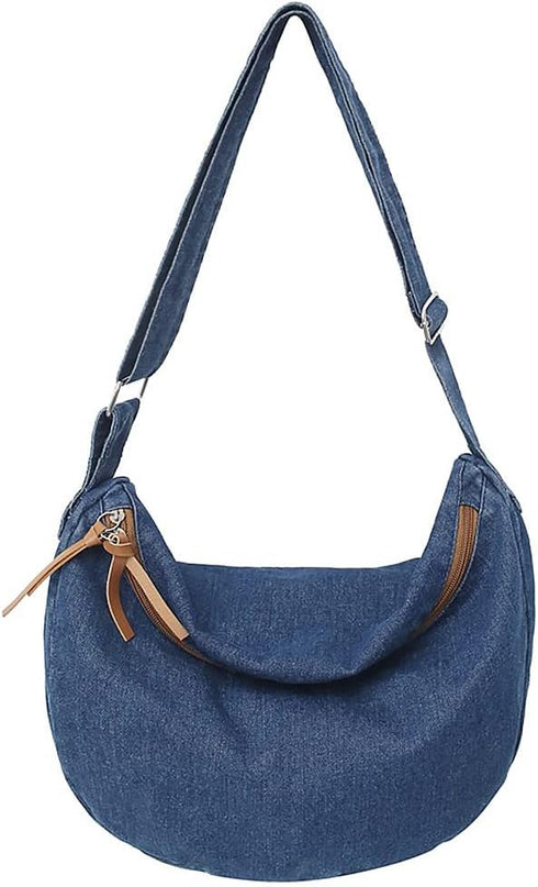 Denim Purse for Women Cross Body Bag Blue Jean Purses Canvas Tote Crescent Shoulder Bag Crossbody Hobo Handbags...