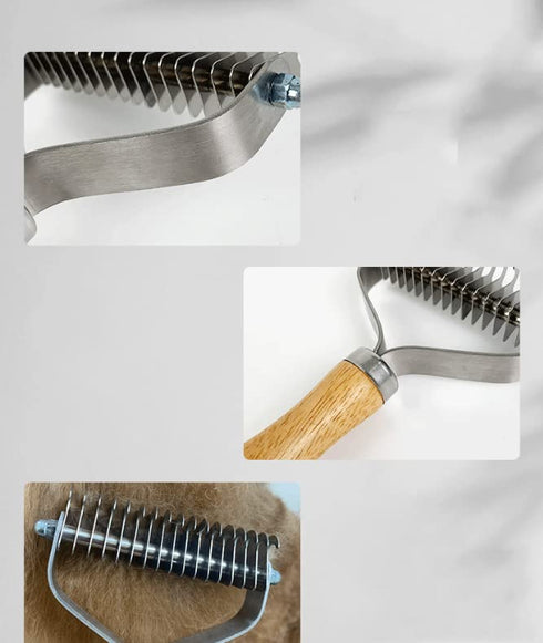 Pet Hair Removal Comb Solid Wood Metal Pet Brush Bilateral Grooming Tool Matting And Grooming Of Tangled Hairs For Cats, Large Dogs, Small Dogs...