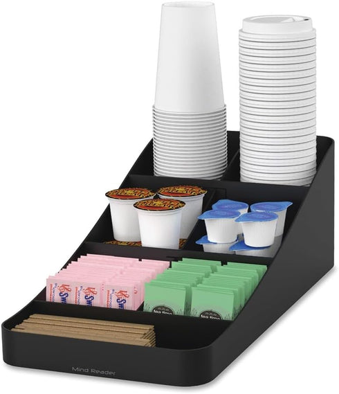 Mind Reader Cup and Condiment Station, Countertop Organizer, Coffee Bar, Kitchen, Stirrers, 7.25"L x 15.5"W x 5.25"H, Black...