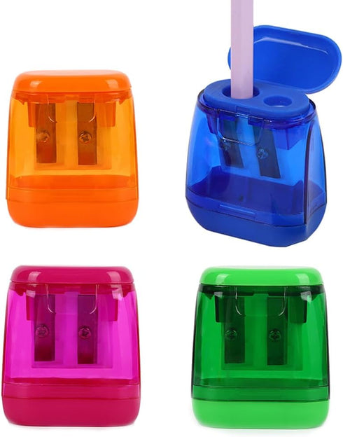 Colored Pencil Sharpener Manual, 4pcs Small Handheld Pencil Sharpeners Dual Holes with Lid for Kids Adults at Classroom School Office Home...