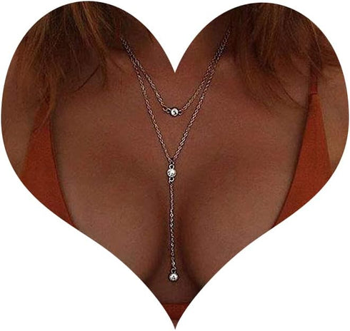 Jovono Boho Layered Neckalces Rhinestone Pendant Neckalce Lariet Necklace Chain Y Chain Jewelry for Women...