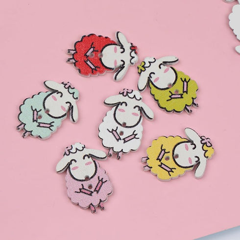 100Pcs Cute Sheep Shape Wooden Buttons in Bulk for DIY Crafts Sewing Knitting Card Making Mix Color...