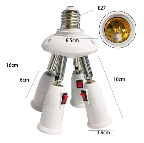 CLWHJ-360 Degrees Adjustable 4 in 1 E26/E27 Splitter Socket Adapter. E26/E27 Standard LED Bulbs 360 Degrees Adjustable 180 Degree Bendable Max Wat...
