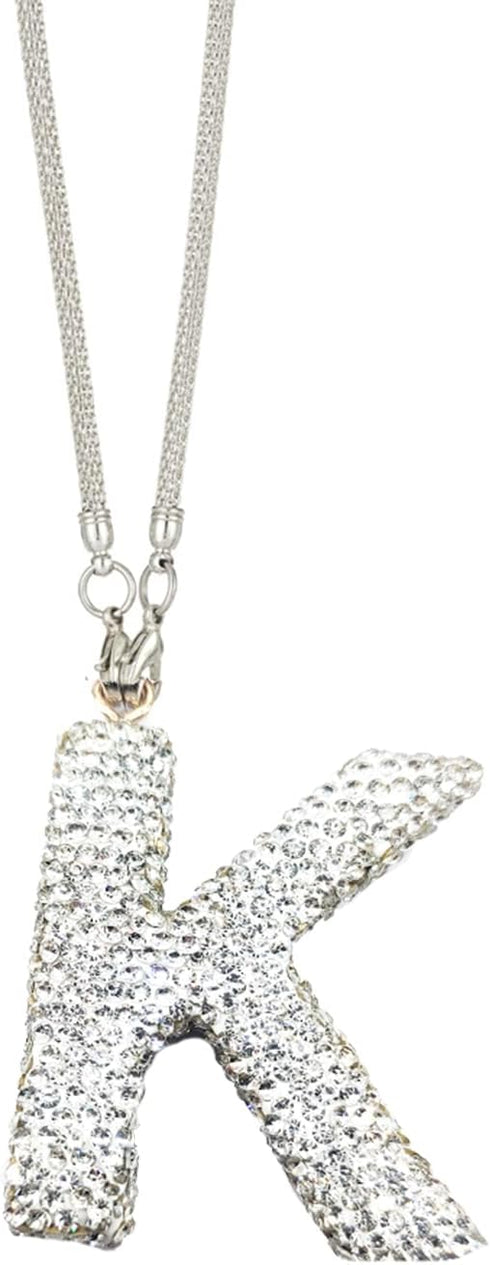 Bling Car Rear View Mirror Letter Pendant, Crystal Car Rear View Mirror Charms Letter K Car Accessories,Cute Lucky Hanging Ornament Pendant Car Ha...