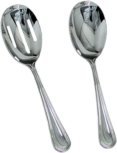 Stainless Steel Solid and Slotted Banquet Serving Spoon Set - 8 3/4" Inch...