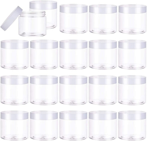 20 PCS 2oz Plastic Empty Jars with Lids(White),Wide-Mouth Refillable Storage Containers for Cosmetics,Empty Storage Container for Candy,Beads,Slim...