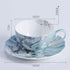 8oz Blue Fine Bone China Coffee Cup with Saucer,Colored Flowers,White Crane Porcelain Tea Cup and Saucer...
