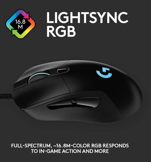 Logitech G403 Hero 25K Gaming Mouse, Lightsync RGB, Lightweight 87G+10G optional, Braided Cable, 25, 600 DPI, Rubber Side Grips, Black...