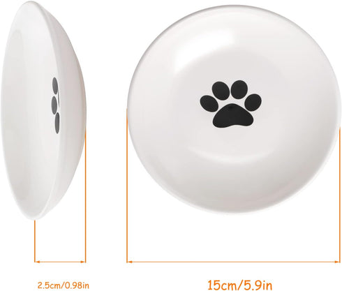 Dorakitten Ceramic Cat Food Plates: Cat Wet Food Bowls Cat Feeding Wide Bowls to Stress Relief of Whisker Fatigue Cat Dishes, Shallow Bowls for Ki...
