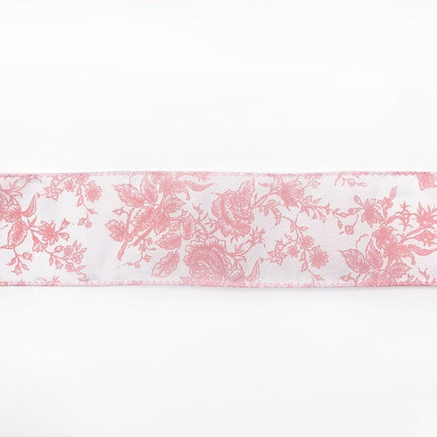 Designer’s Shop Rose Floral on Cream Wired Edge Ribbon 2.5” x 10 Yard for DIY Crafting, Home Décor Flower Arrangement (Pink)...