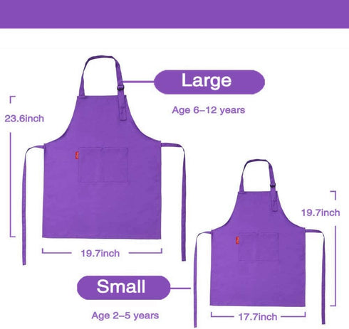 Kids Apron and Chef Hat Set, Children's Adjustable Bib Apron with 2 Pockets. Cute Boys Girls Kitchen Apron for Cooking, Baking, Painting, Training...