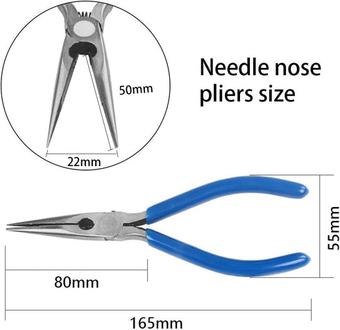 Long Nose Plier and Circlip Plier Set HANDSKIT Micro Wire Cutter Shear Long Needle Nose Cutting Pliers Repair Tool for Electronics,Wires,Jewelry,D...