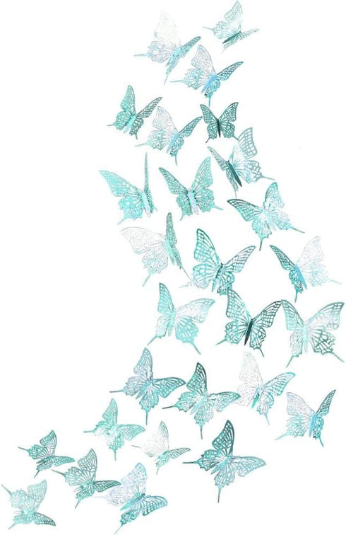 Cheerland Butterfly Wall Decor 3D Butterflies Decals Mural Teal Room Stickers Removable Turquoise Decorations for Girl Bedroom Home Decor Wedding ...