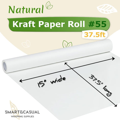 SMART&CASUAL 15" x 450" (37.5') Kraft Paper Roll for Art Craft Supplies Gift Wrapping Moving Packing Kids Painting Drawing Paint Easel Poster Char...