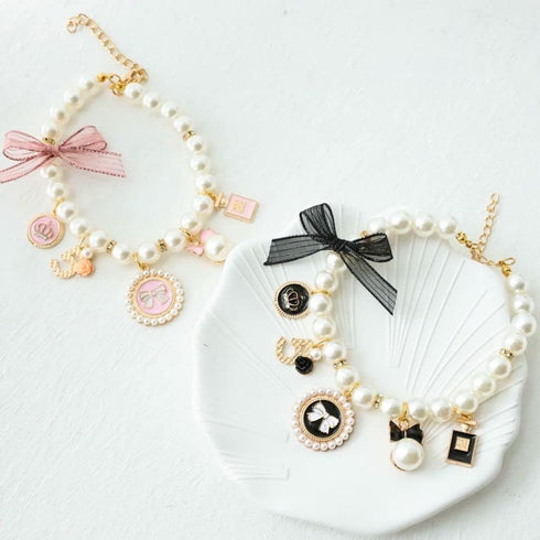 Dog Pearl Collars Princess Bow Necklace Pet Pearl Necklace DogCute Collar Puppy Accessories Cat Jewelry Pearl Neck Strap for Dog Cat (M)...