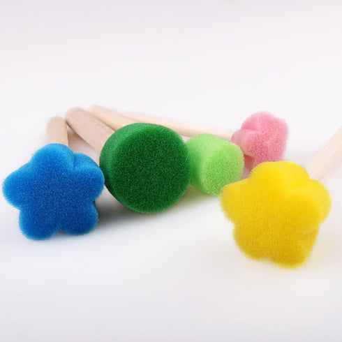 15 Pcs Foam Sponge Brushes Round Flower Foam Brushes Paint Sponge Brush Sponge Painting Tools Assorted Size Foam Brushes with Wooden Handle for Ki...
