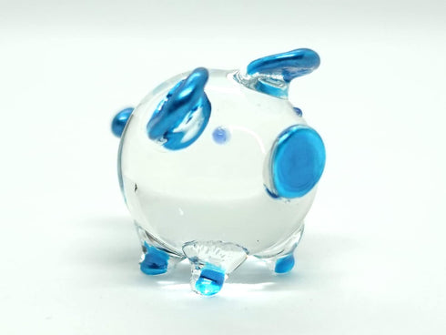 Pig Miniature Figurines Animals Hand Painted Blown Glass Art Collectible Gift Decorate, V1 (Clear Blue)...