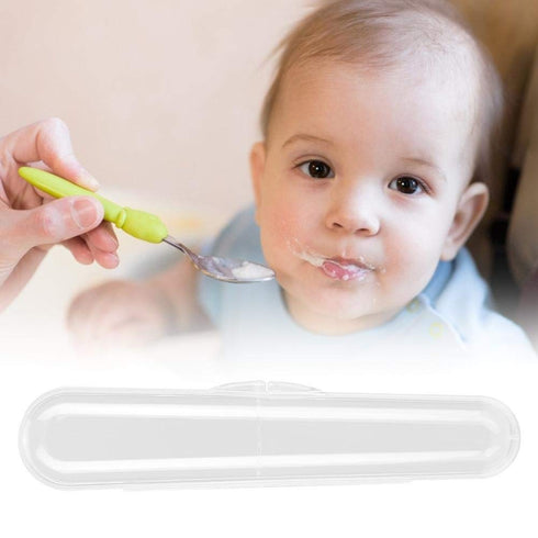 Food Grade Single Storage Box, Baby Silicone Spoon Transparent Children Stainless Cutlery Set Spoon Portable Travel Tableware Case...