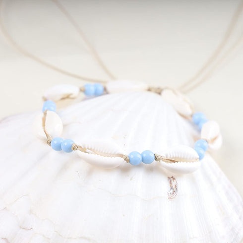 Boho Shell Choker Necklace Vintage Blue Turquoise Scallop Necklace Blue Rice Bead Necklace Adjustable Seashell Chain Necklace Jewelry for Women...
